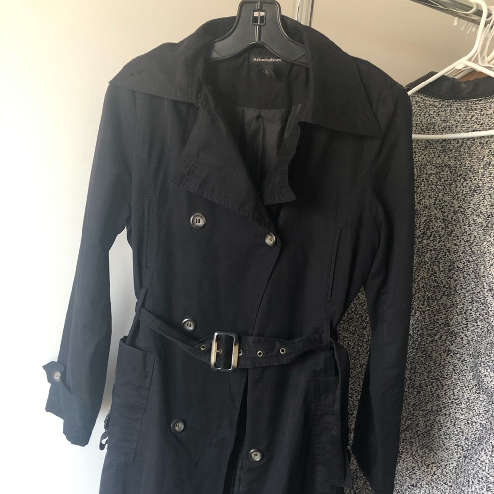 Black belted trench coat
